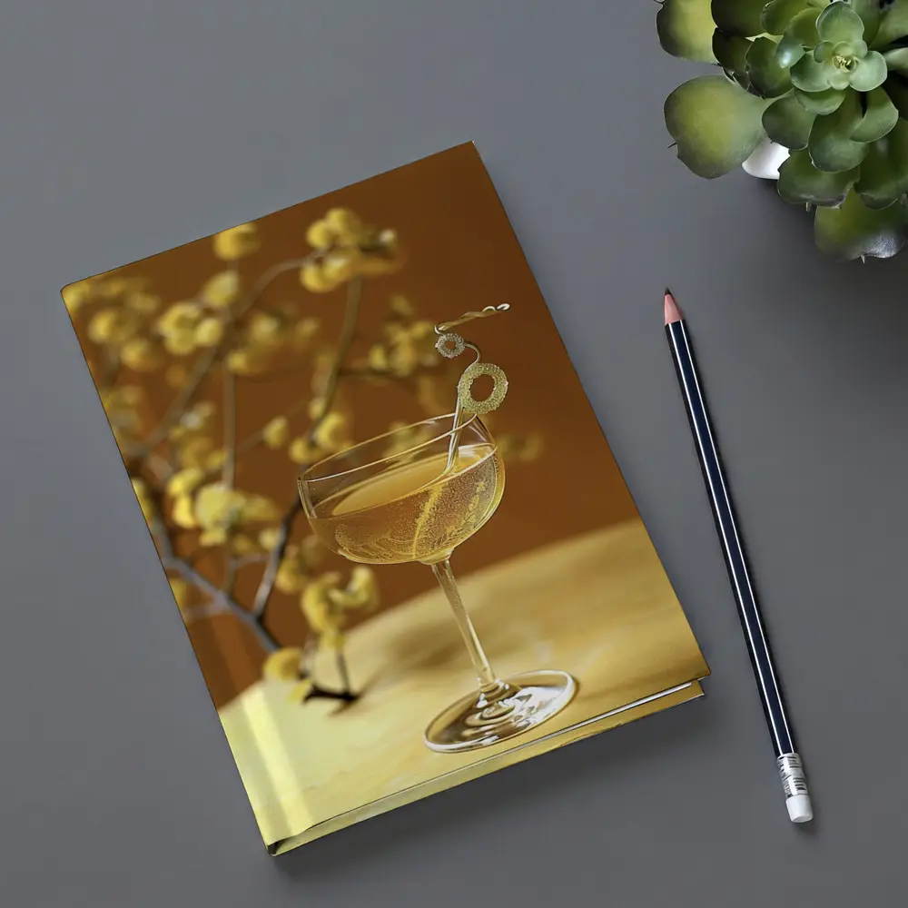 Champagne Coupe Glass Yellow Floral Background – Notebooks