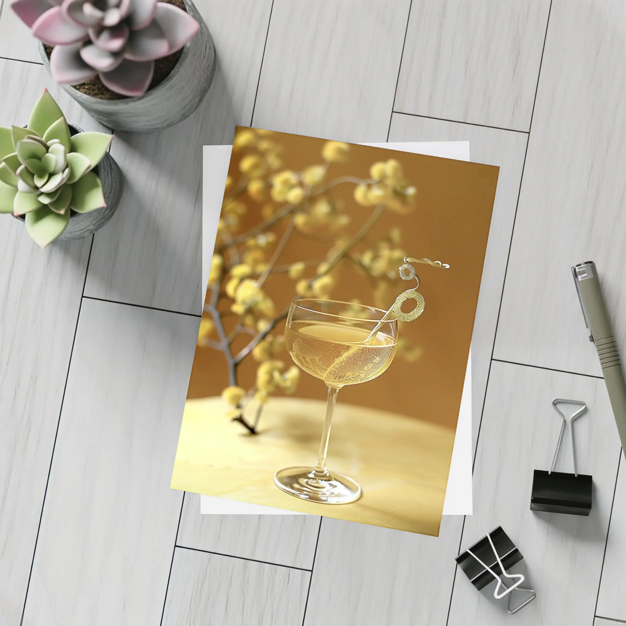 Champagne Coupe Glass Yellow Floral Background – Postcards