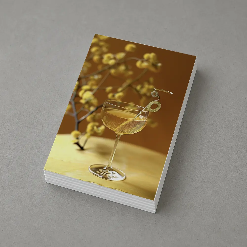 Champagne Coupe Glass Yellow Floral Background – Postcards