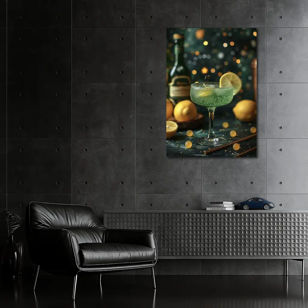 Green Cocktail Lemon Garnish Bokeh Bar – Wall Art