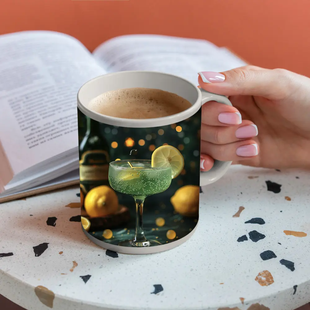 Green Cocktail Lemon Garnish Bokeh Bar – Mugs