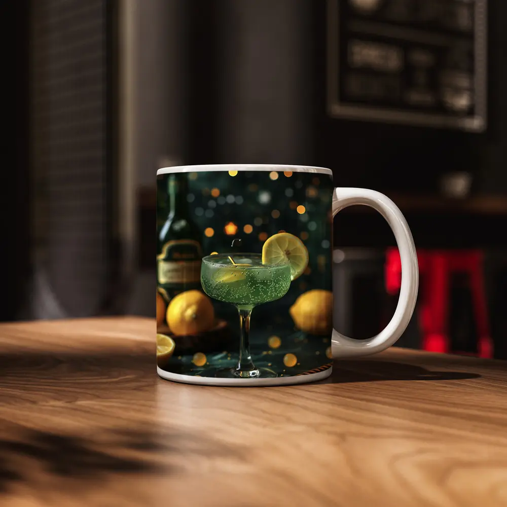 Green Cocktail Lemon Garnish Bokeh Bar – Mugs
