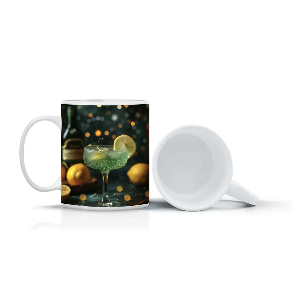Green Cocktail Lemon Garnish Bokeh Bar – Mugs
