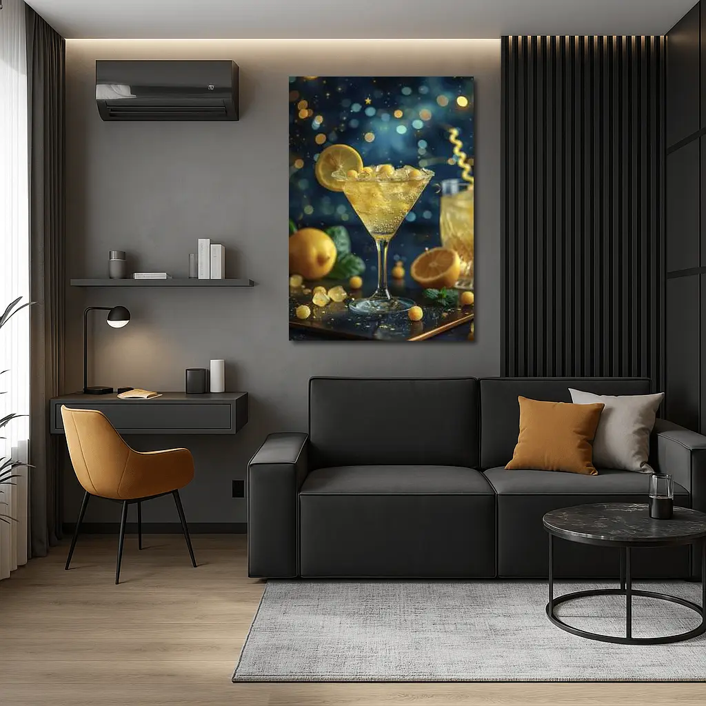 Lemon Martini Cocktail Starry Night Background – Wall Art
