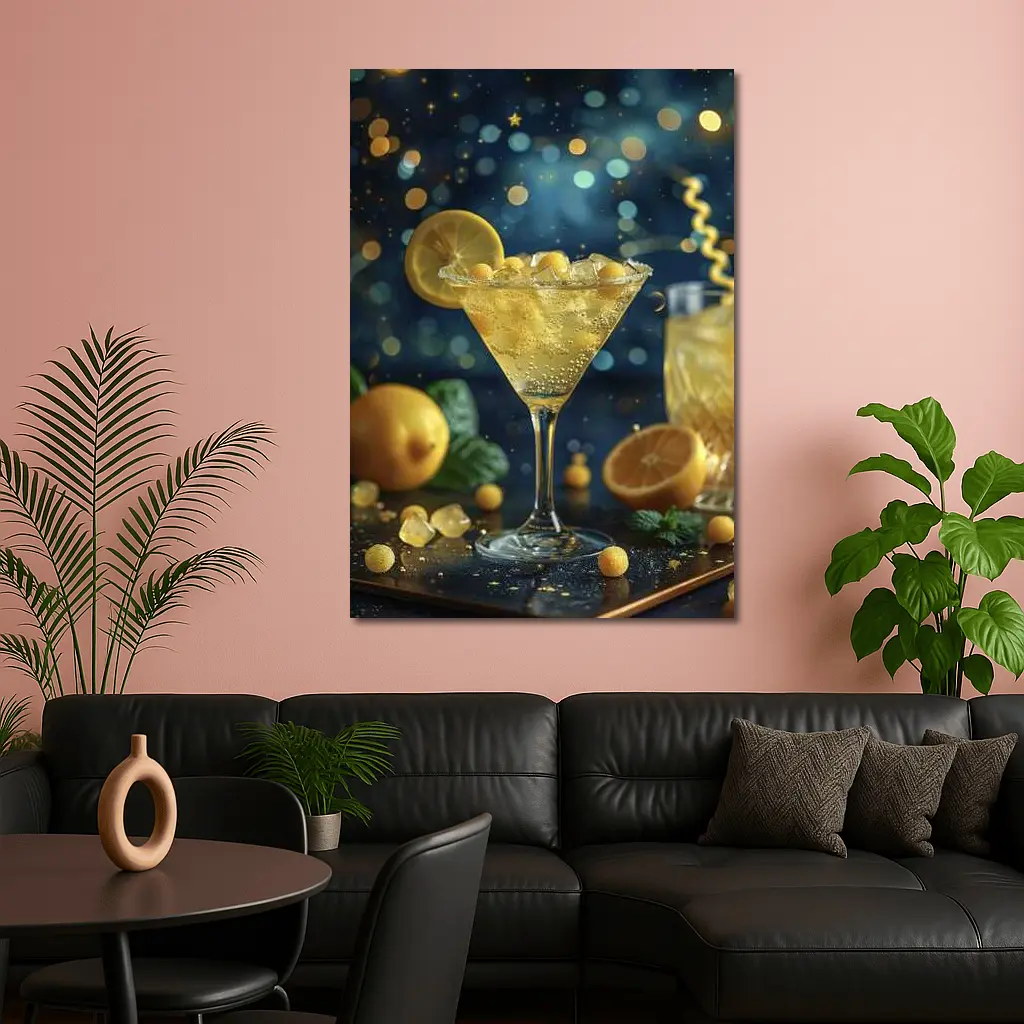 Lemon Martini Cocktail Starry Night Background – Wall Art
