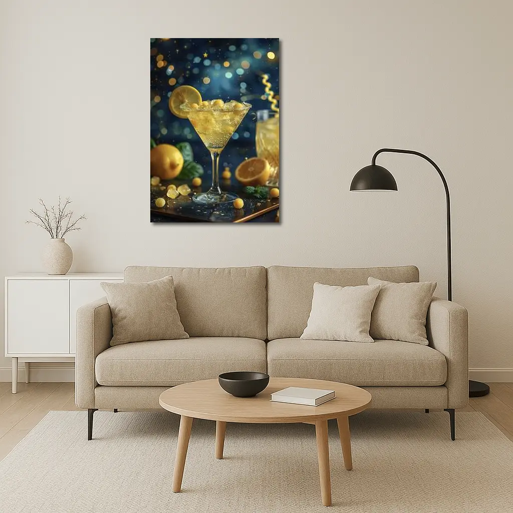 Lemon Martini Cocktail Starry Night Background – Wall Art