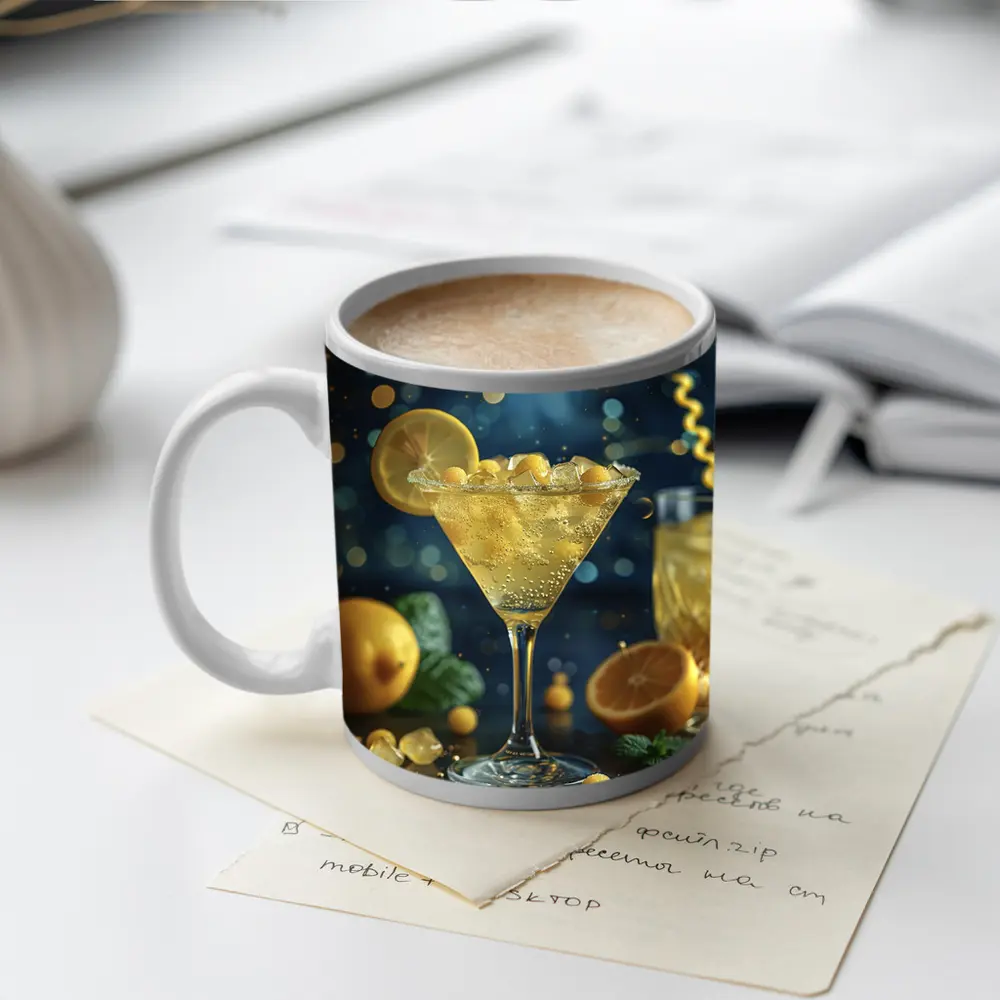 Lemon Martini Cocktail Starry Night Background – Mugs
