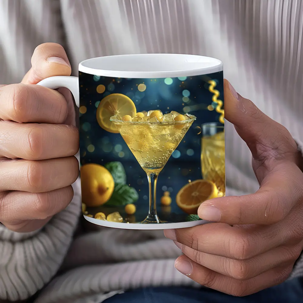 Lemon Martini Cocktail Starry Night Background – Mugs