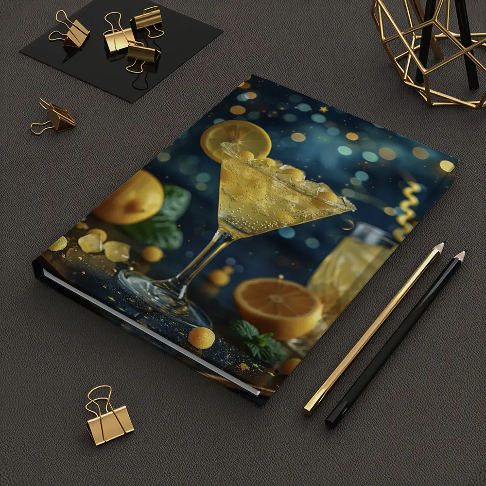 Lemon Martini Cocktail Starry Night Background – Notebooks