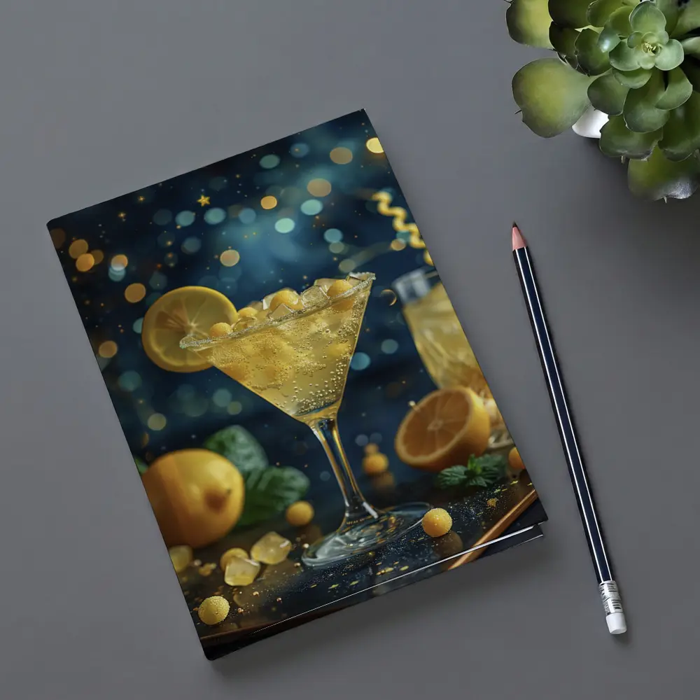 Lemon Martini Cocktail Starry Night Background – Notebooks