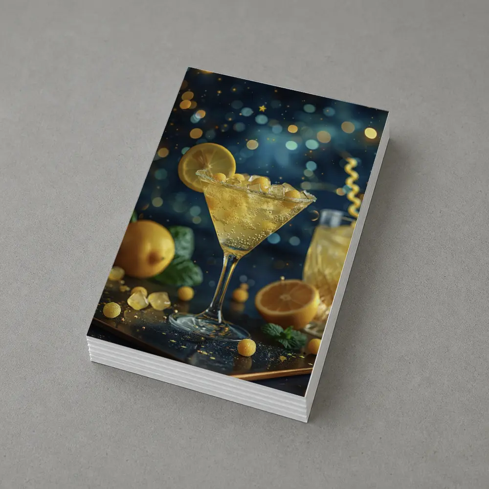 Lemon Martini Cocktail Starry Night Background – Postcards