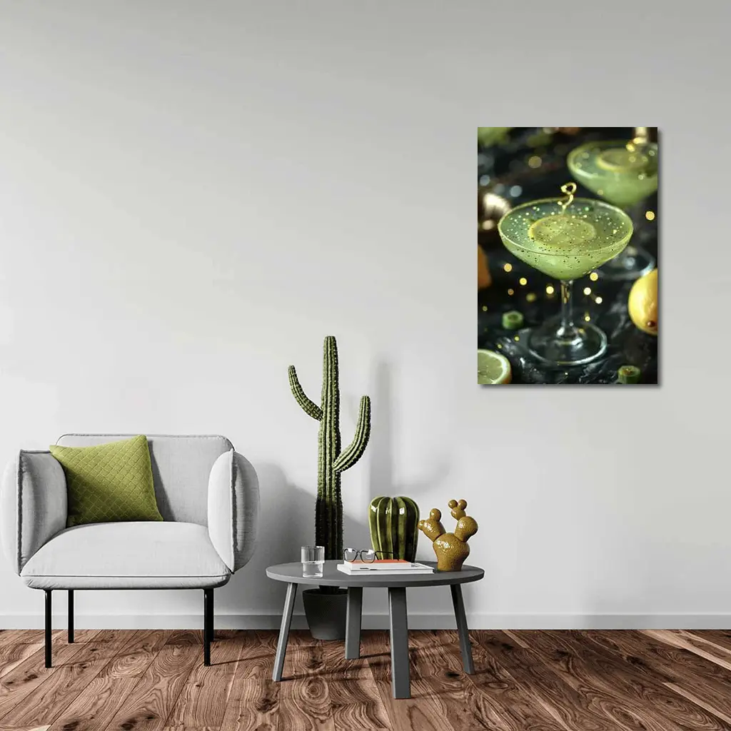Green Cocktail Glass Gold Glitter Dark Background – Wall Art