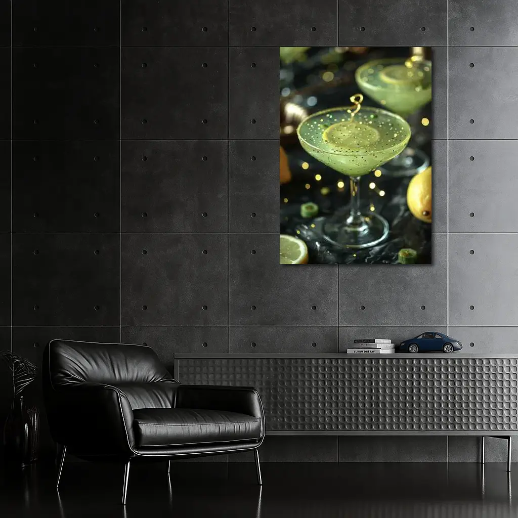 Green Cocktail Glass Gold Glitter Dark Background – Wall Art