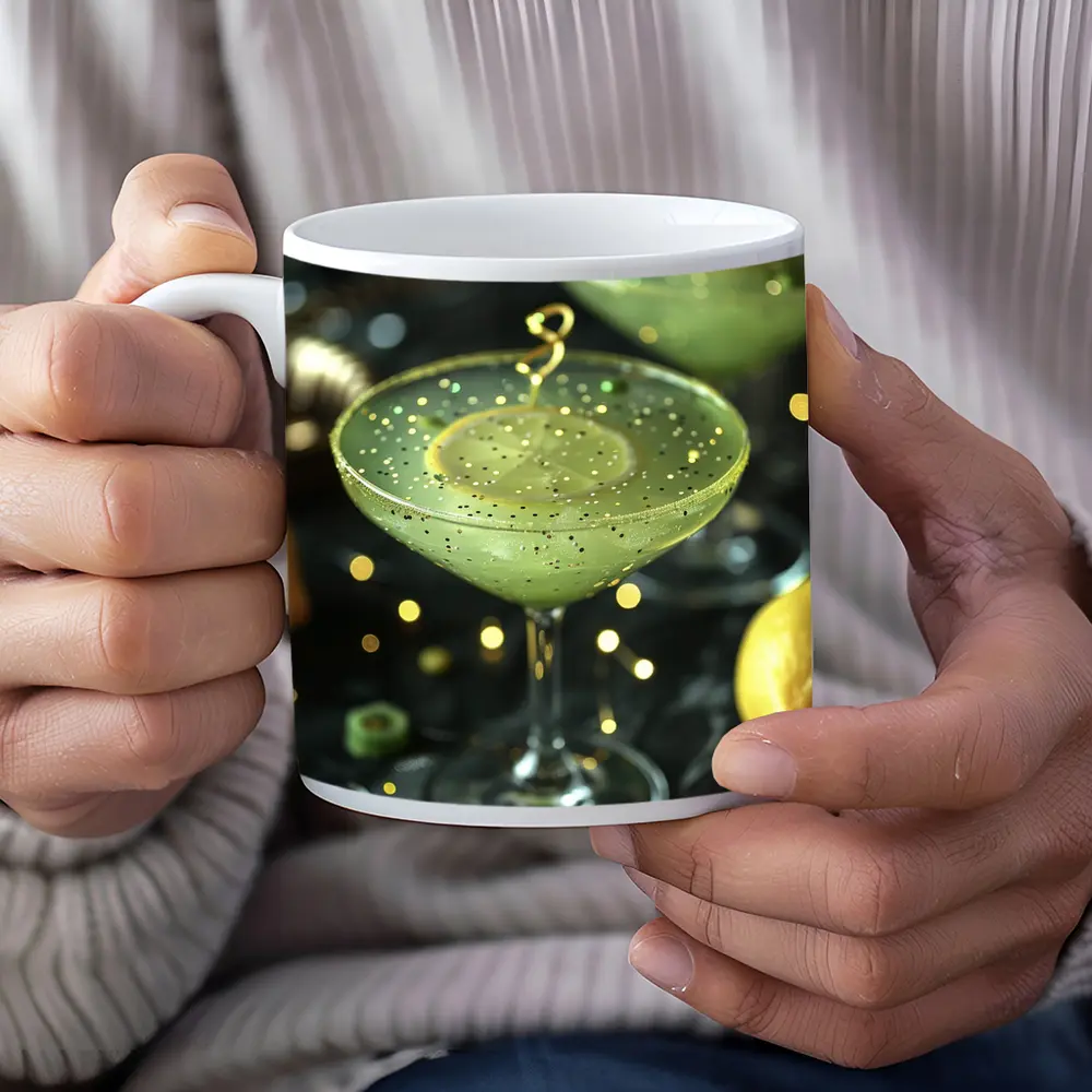 Green Cocktail Glass Gold Glitter Dark Background – Mugs