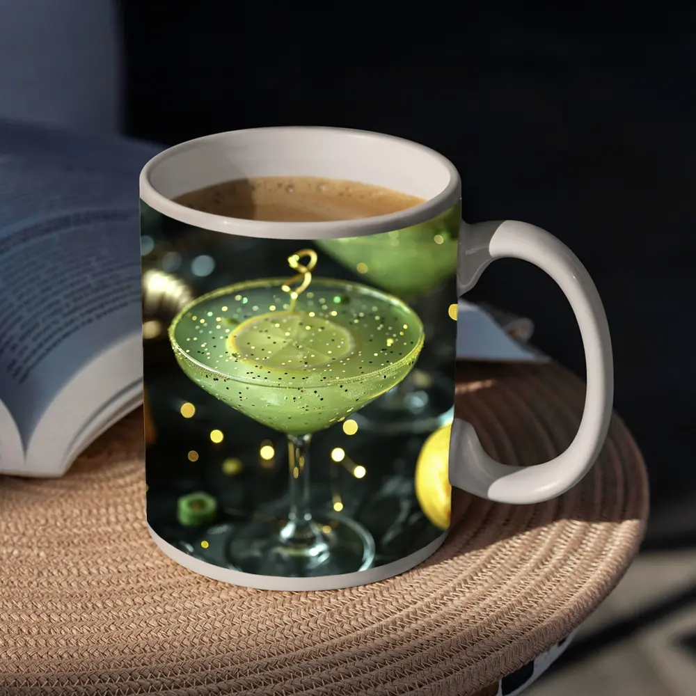 Green Cocktail Glass Gold Glitter Dark Background – Mugs