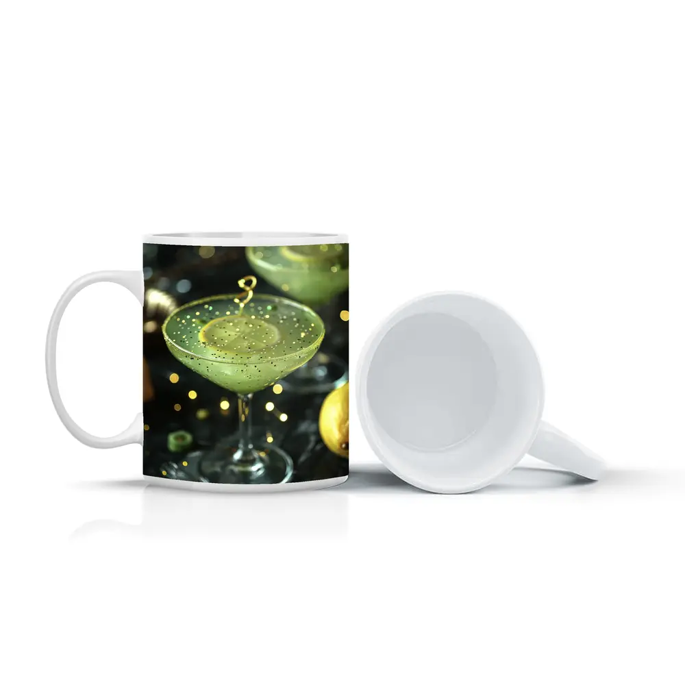 Green Cocktail Glass Gold Glitter Dark Background – Mugs