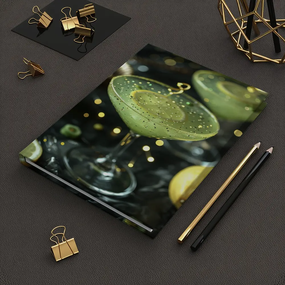 Green Cocktail Glass Gold Glitter Dark Background – Notebooks
