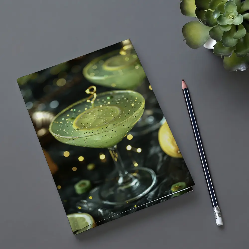 Green Cocktail Glass Gold Glitter Dark Background – Notebooks