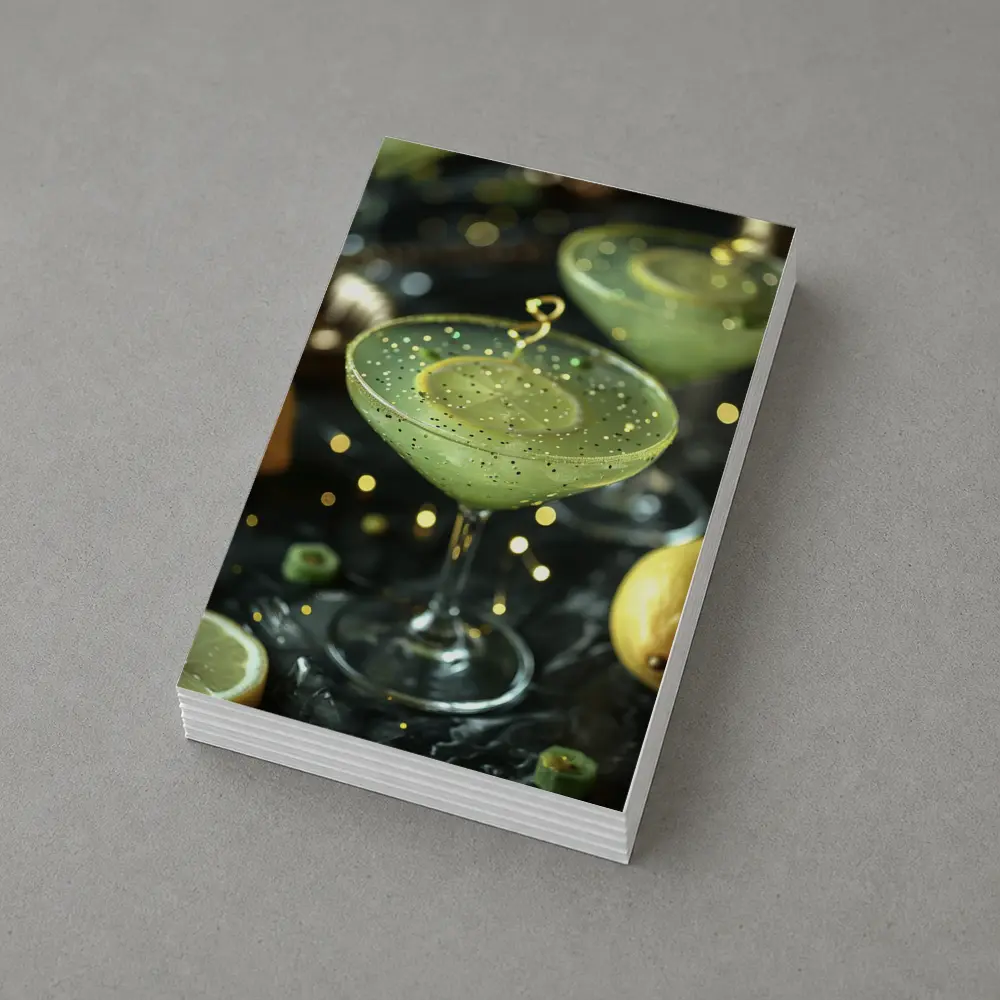 Green Cocktail Glass Gold Glitter Dark Background – Postcards