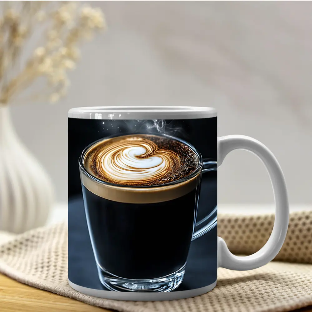 Steaming Latte Art Glass Cup Dark Background – Mugs