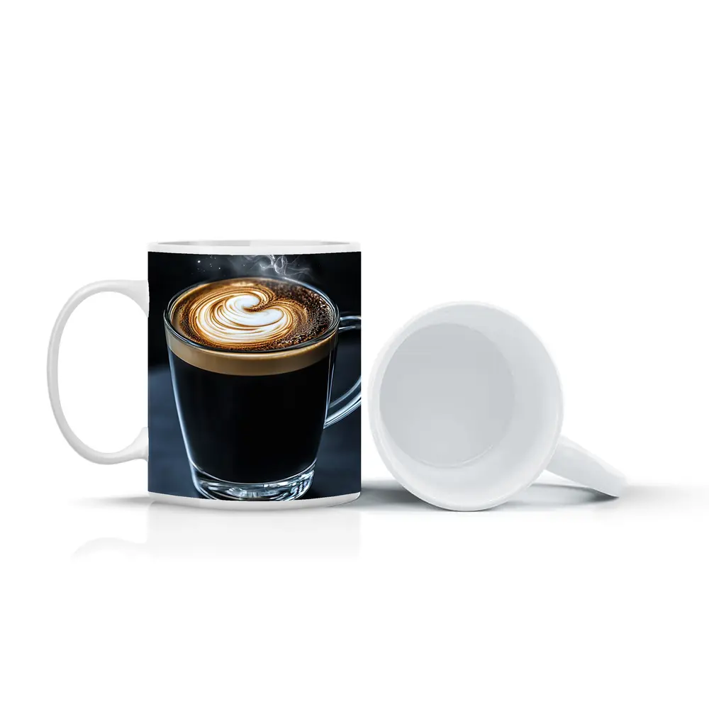 Steaming Latte Art Glass Cup Dark Background – Mugs