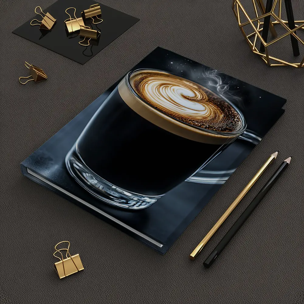 Steaming Latte Art Glass Cup Dark Background – Notebooks
