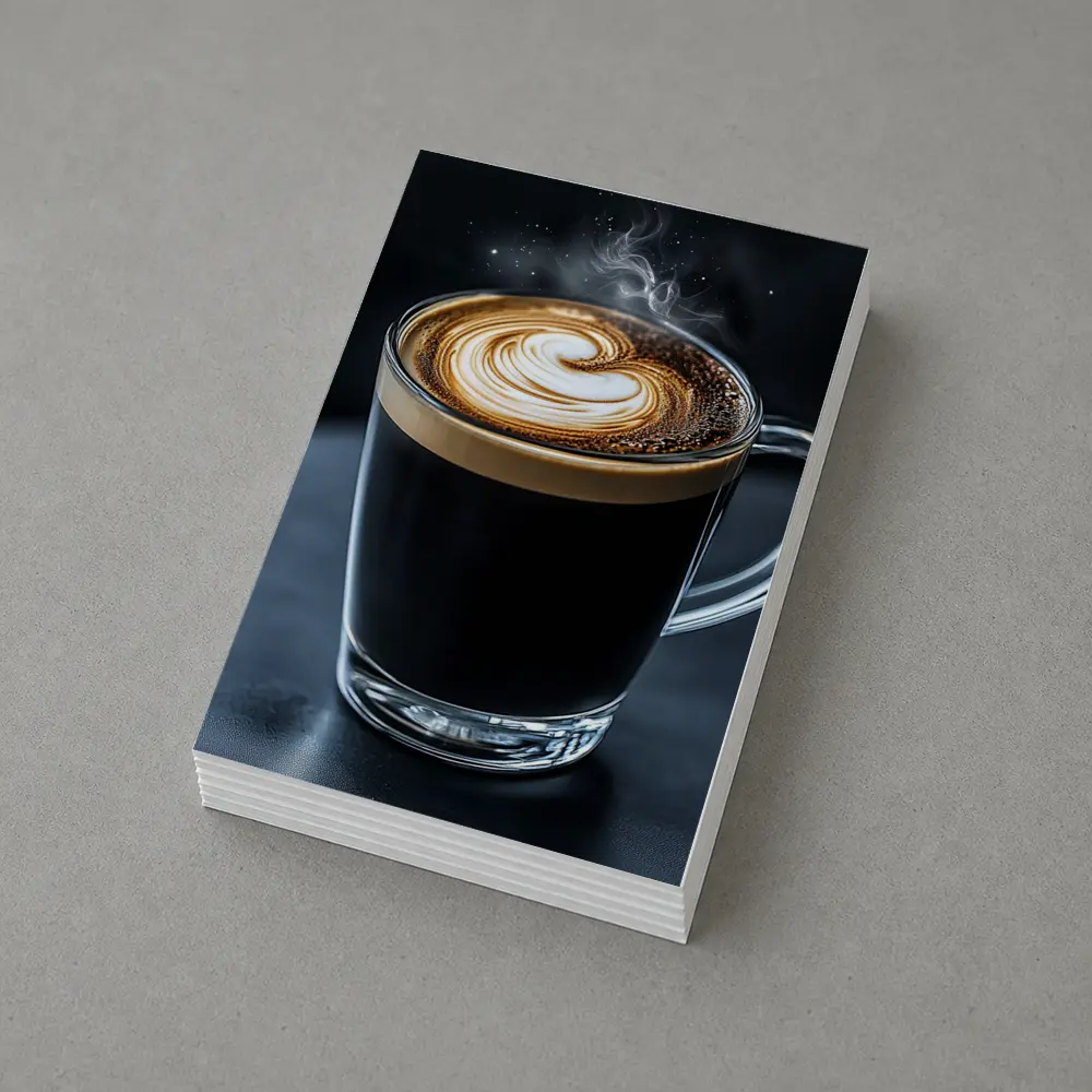 Steaming Latte Art Glass Cup Dark Background – Postcards