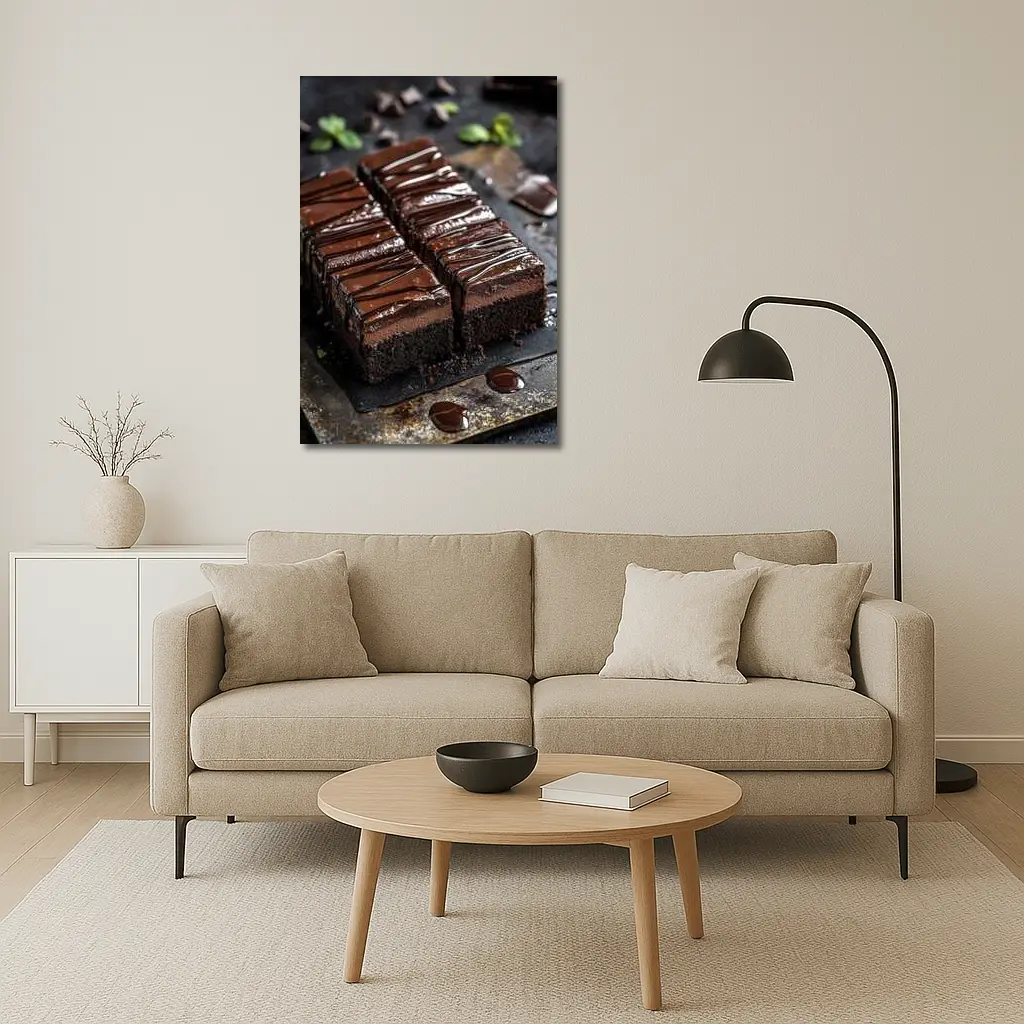 Dark Chocolate Brownie Slices Dark Background – Wall Art