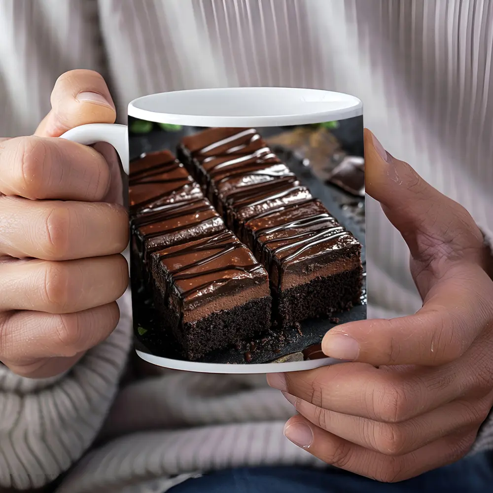 Dark Chocolate Brownie Slices Dark Background – Mugs