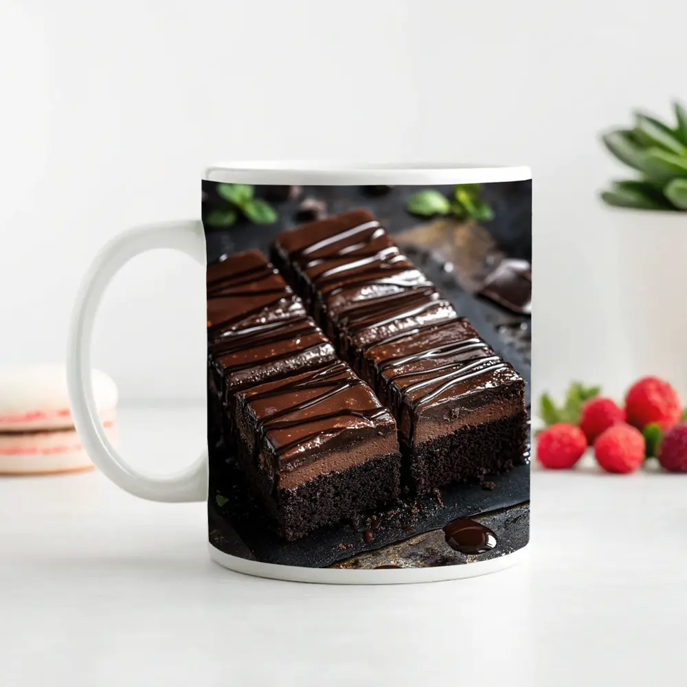 Dark Chocolate Brownie Slices Dark Background – Mugs