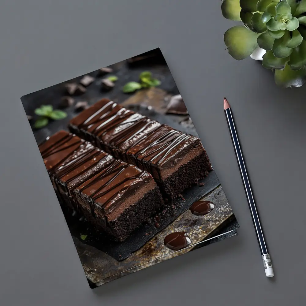 Dark Chocolate Brownie Slices Dark Background – Notebooks
