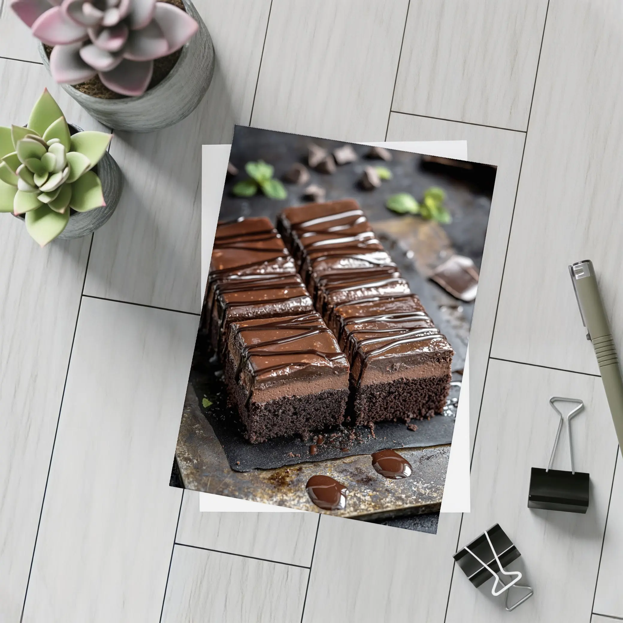 Dark Chocolate Brownie Slices Dark Background – Postcards