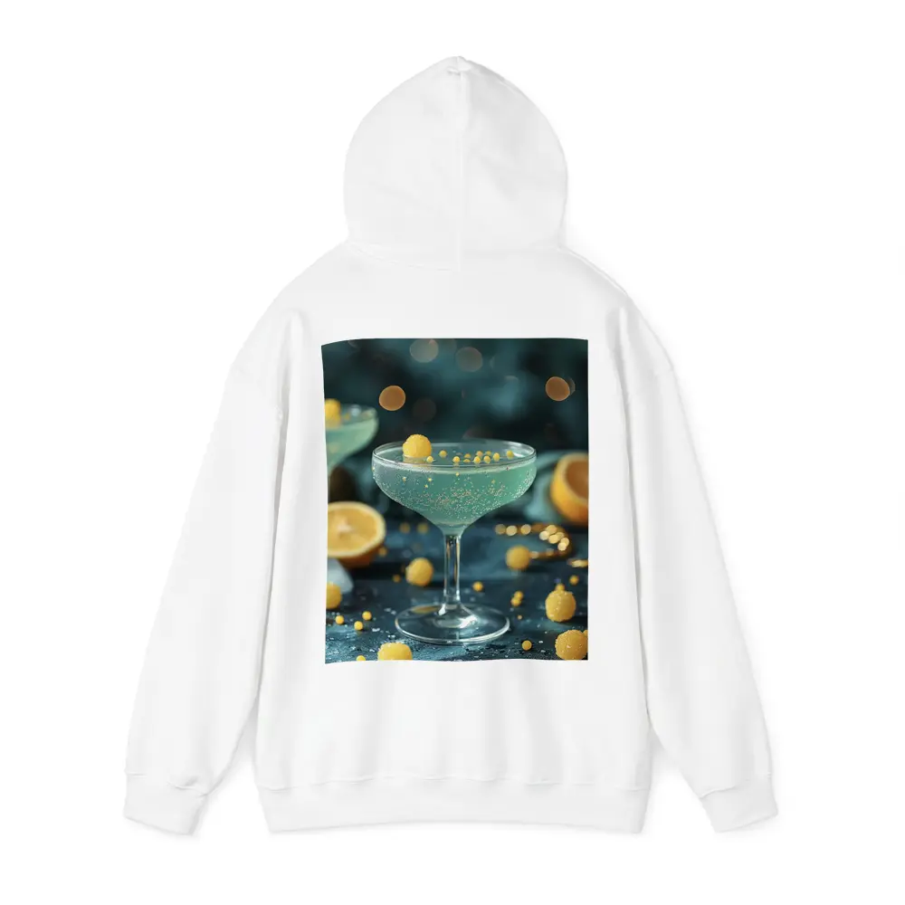 Teal Cocktail Glass Yellow Bokeh Background – Hoodies