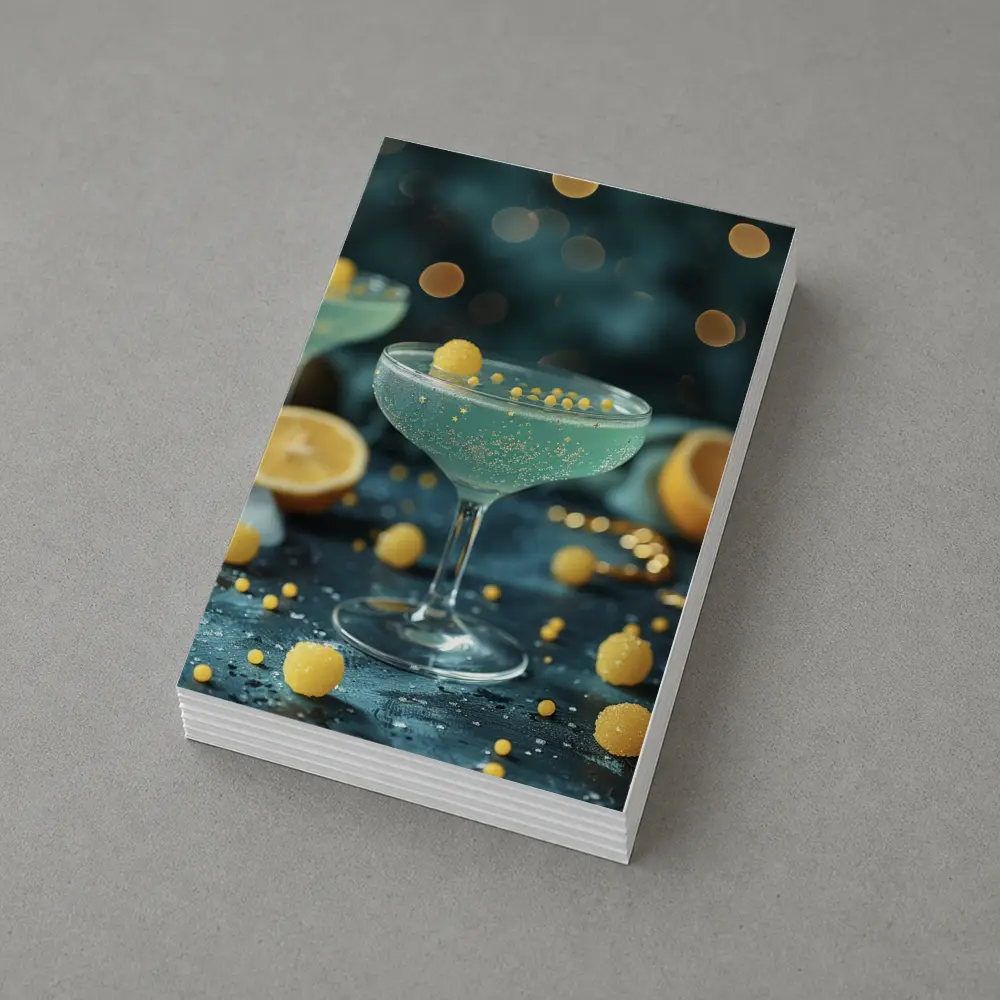 Teal Cocktail Glass Yellow Bokeh Background – Postcards