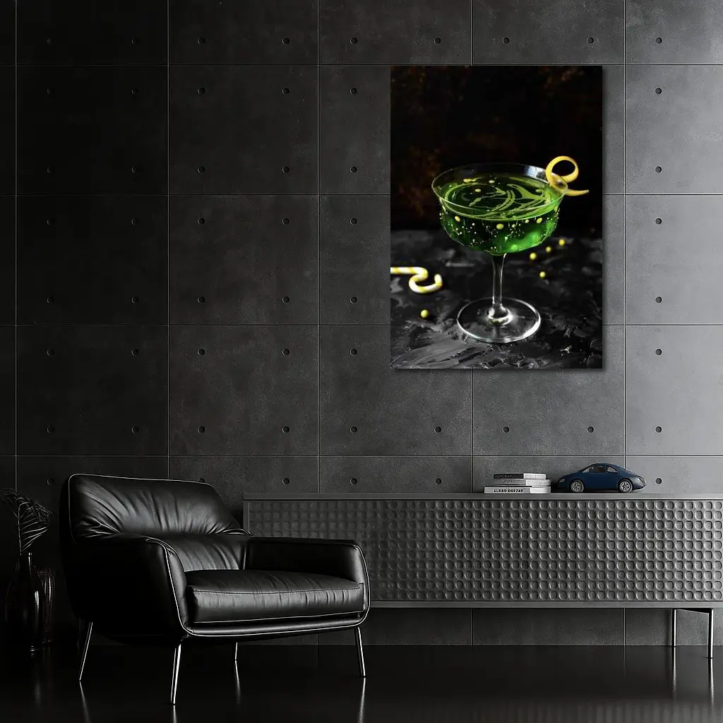 Green Cocktail Glass Dark Moody Background – Wall Art