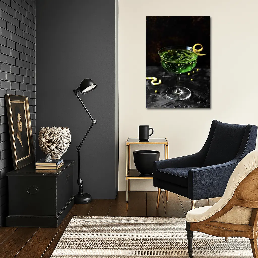 Green Cocktail Glass Dark Moody Background – Wall Art