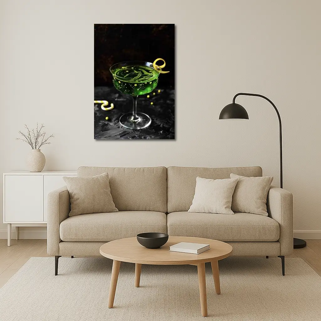 Green Cocktail Glass Dark Moody Background – Wall Art