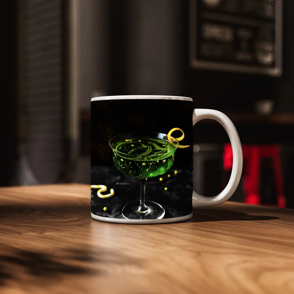 Green Cocktail Glass Dark Moody Background – Mugs