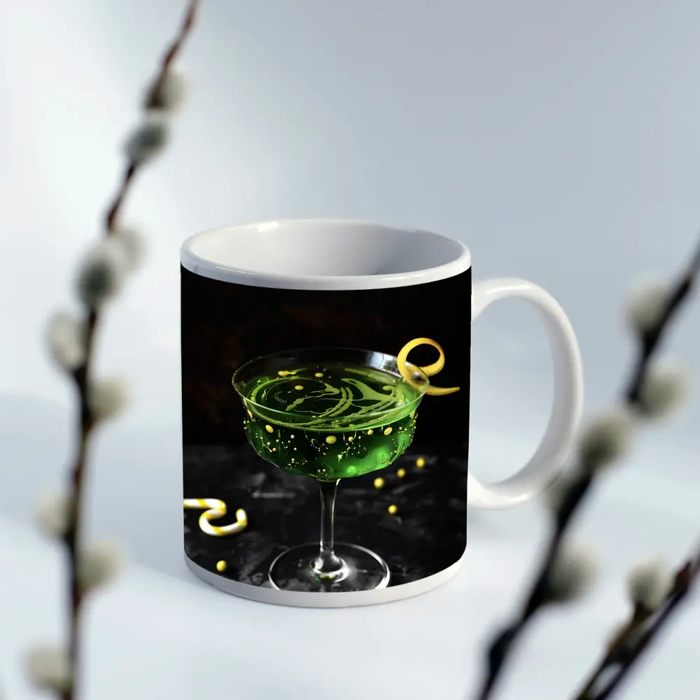 Green Cocktail Glass Dark Moody Background – Mugs