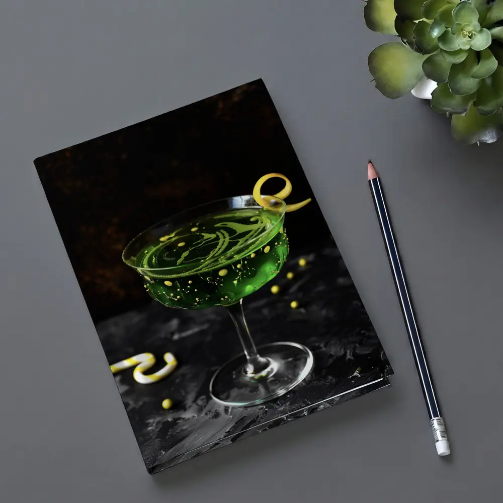 Green Cocktail Glass Dark Moody Background – Notebooks