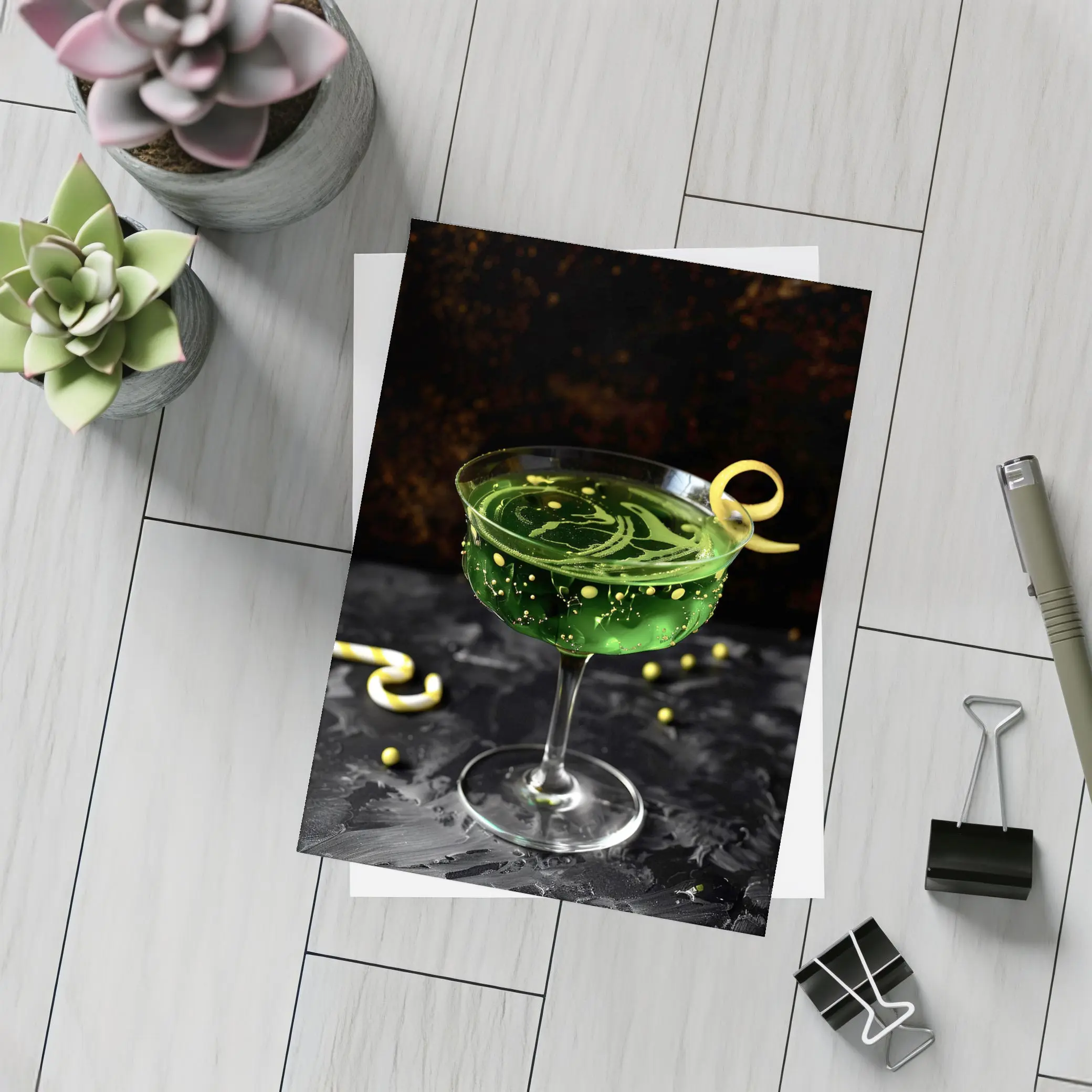 Green Cocktail Glass Dark Moody Background – Postcards