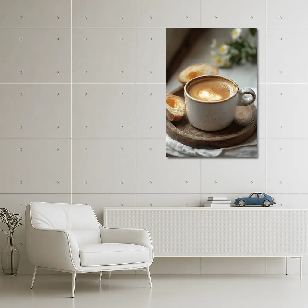Latte Art Coffee Cup Morning Breakfast Scene – Wall Art
