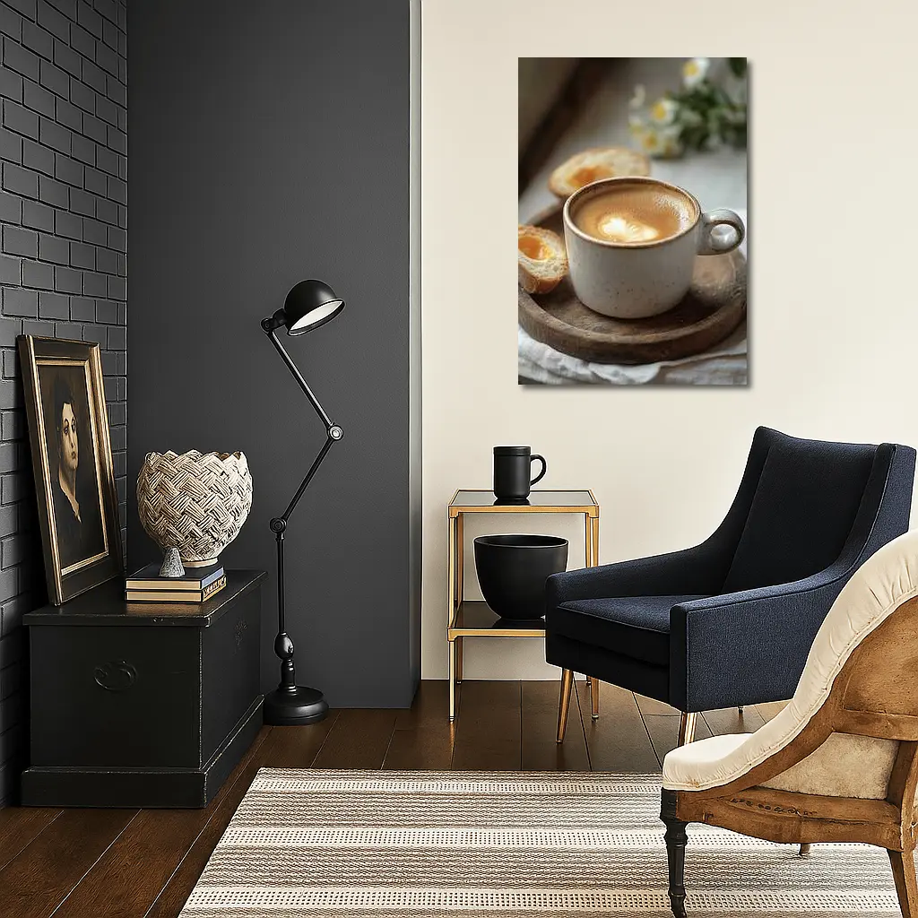 Latte Art Coffee Cup Morning Breakfast Scene – Wall Art