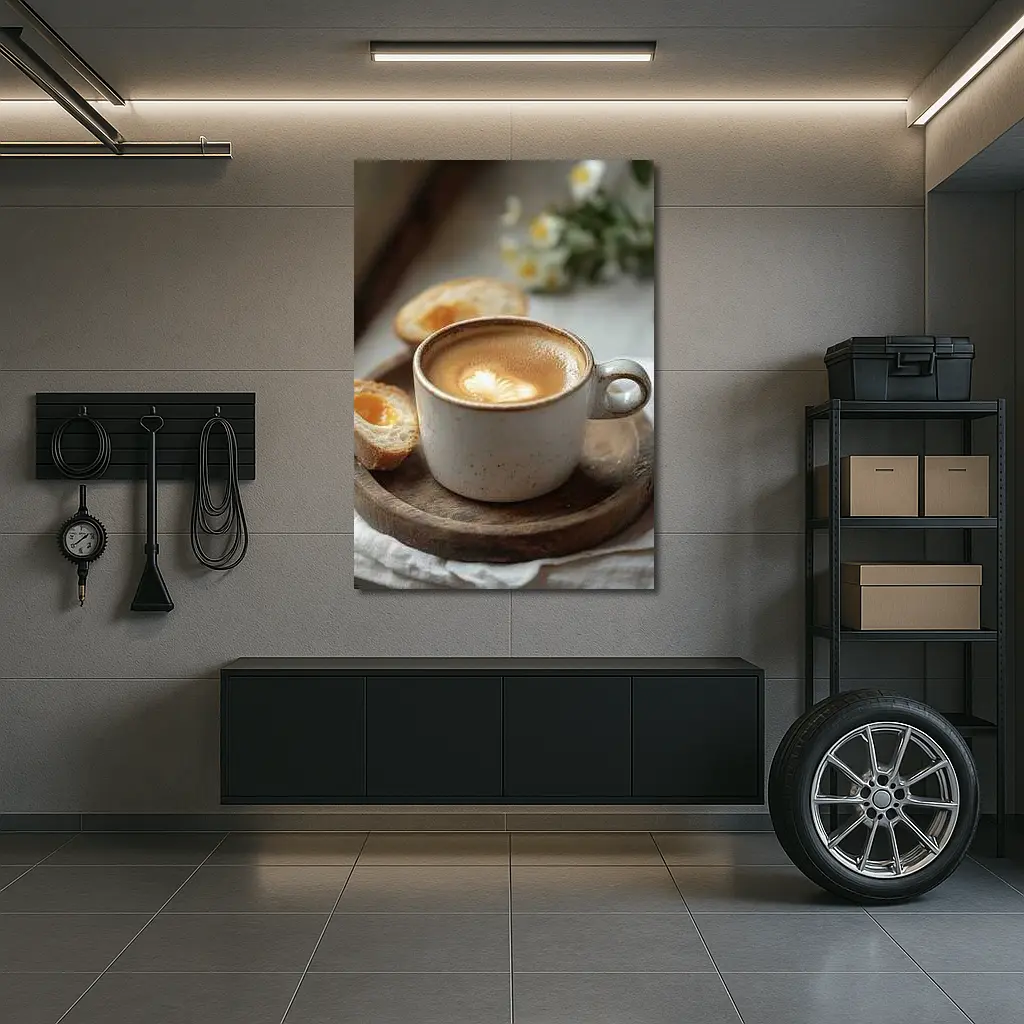 Latte Art Coffee Cup Morning Breakfast Scene – Wall Art