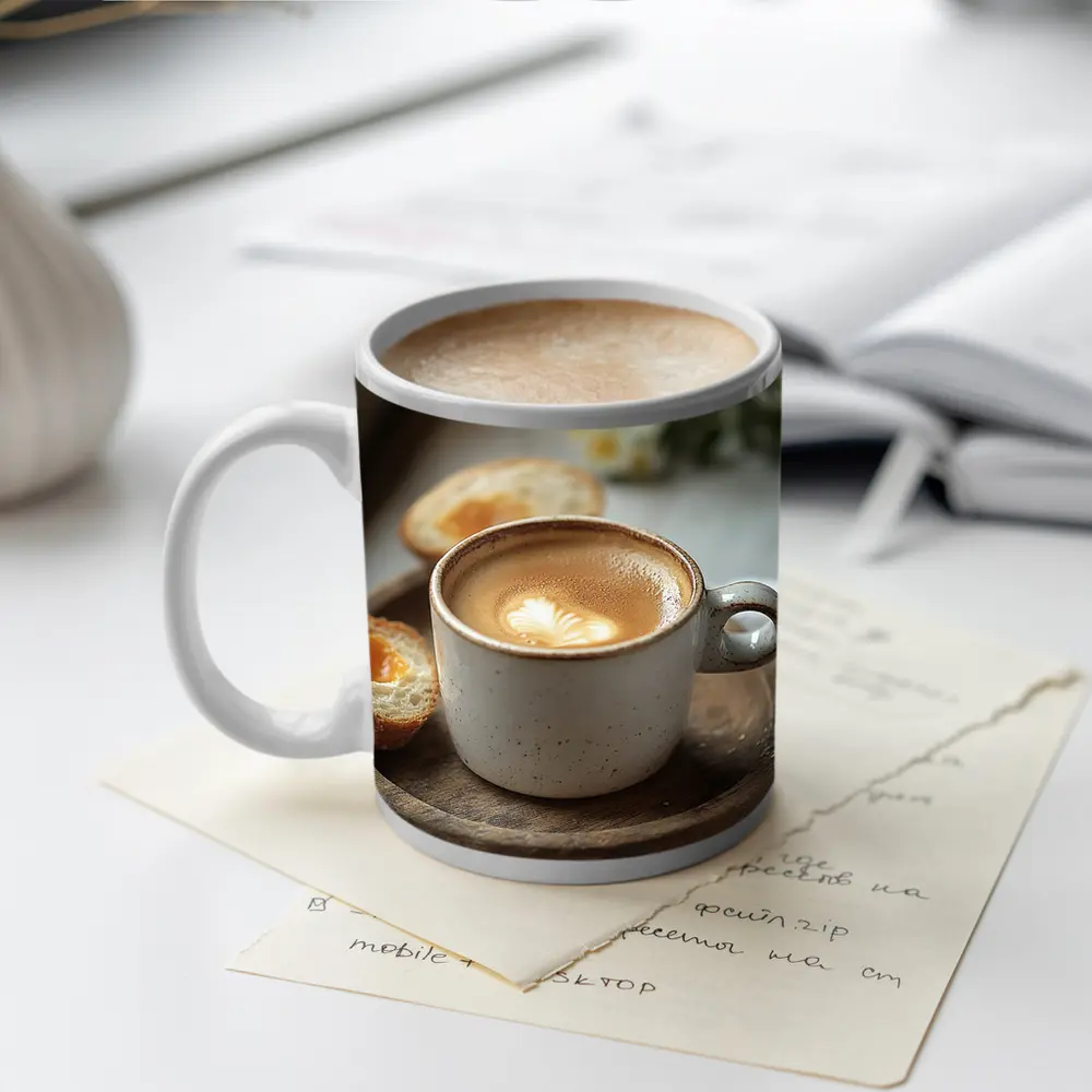 Latte Art Coffee Cup Morning Breakfast Scene – Mugs