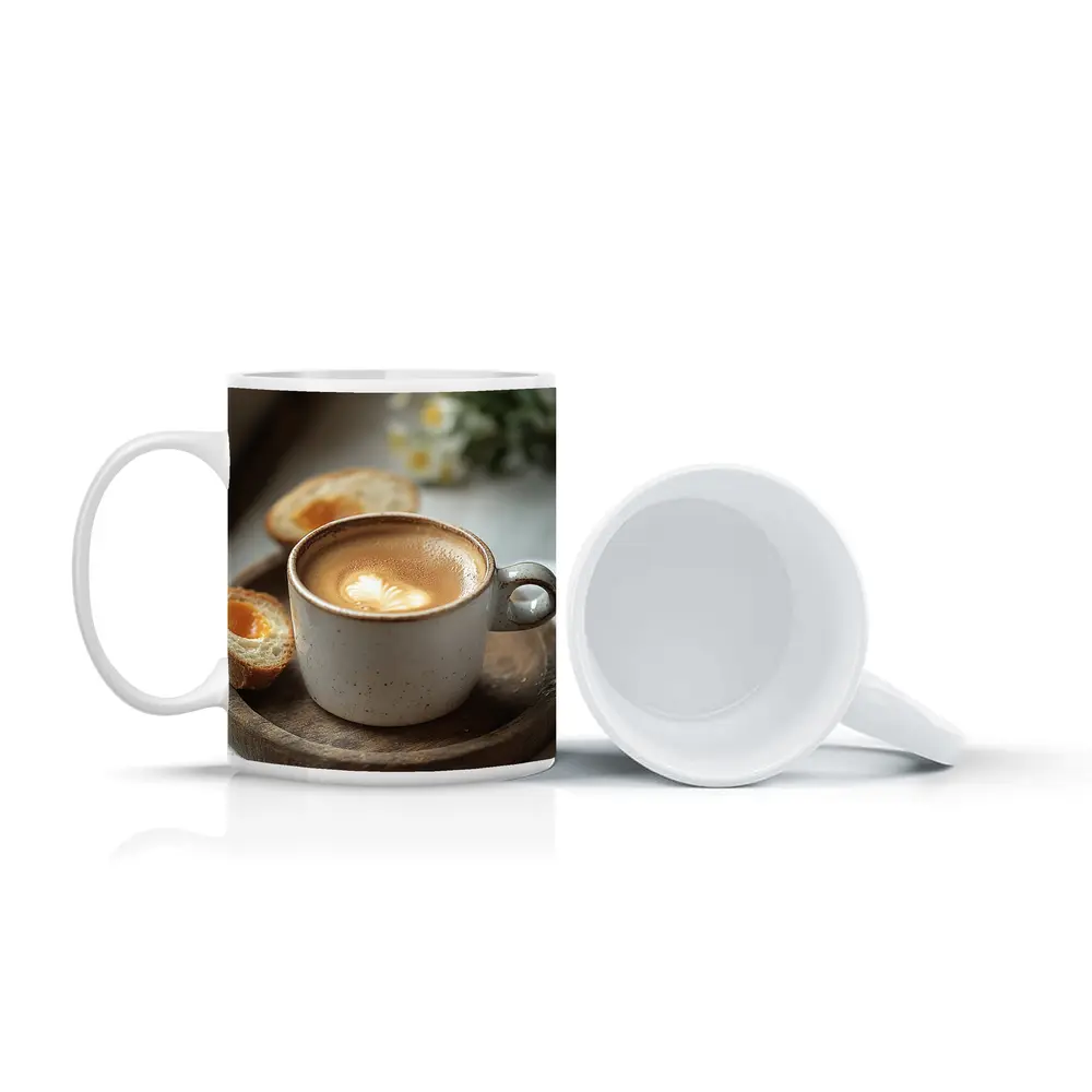 Latte Art Coffee Cup Morning Breakfast Scene – Mugs