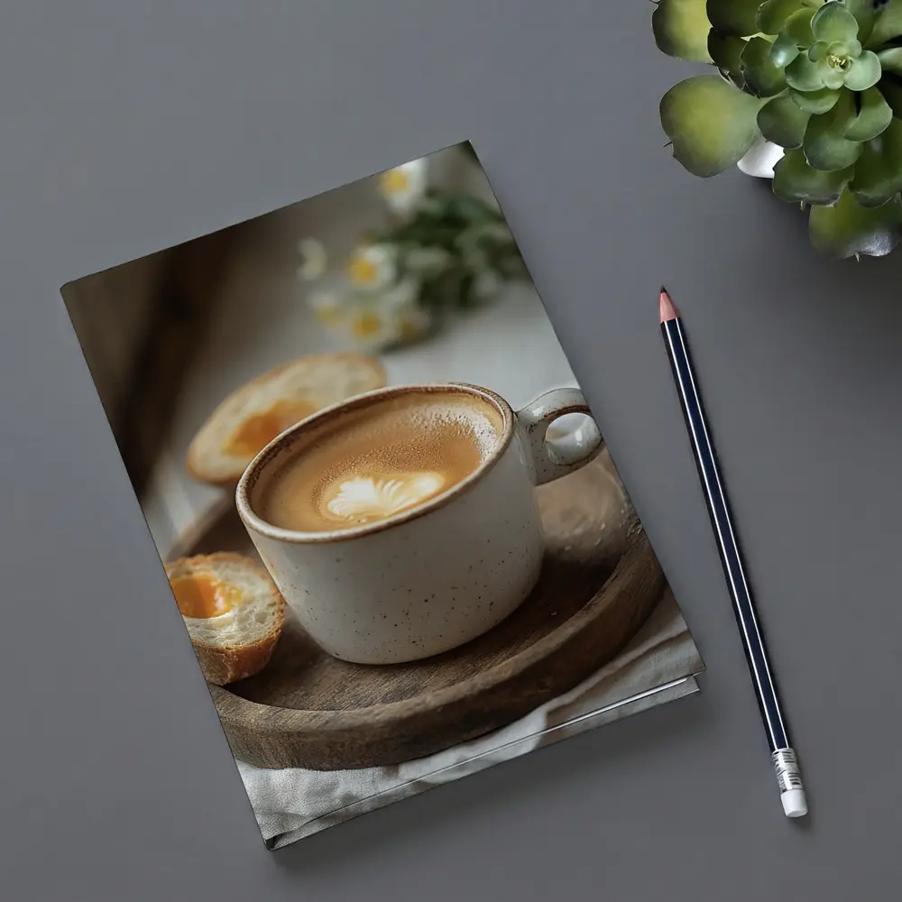 Latte Art Coffee Cup Morning Breakfast Scene – Notebooks