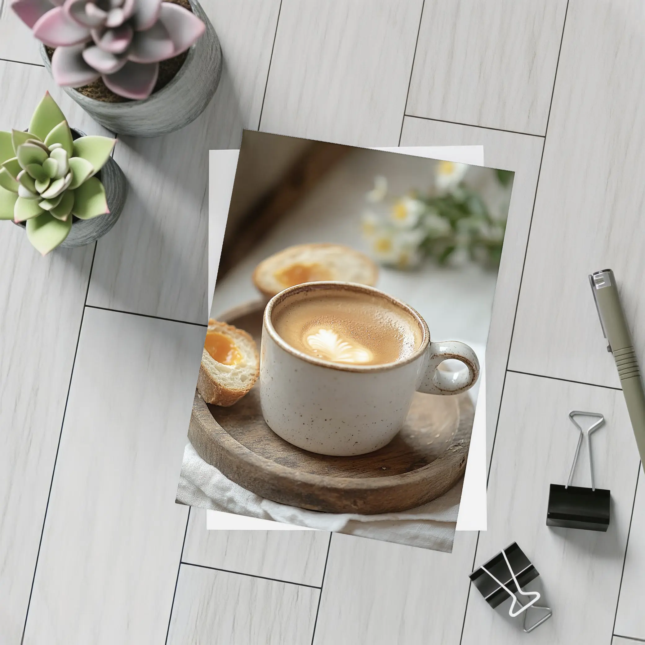 Latte Art Coffee Cup Morning Breakfast Scene – Postcards