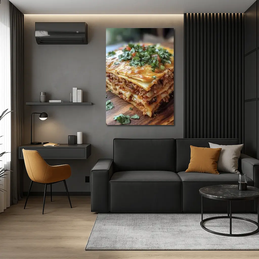 Layered Meat Lasagna on Wooden Board – Wall Art