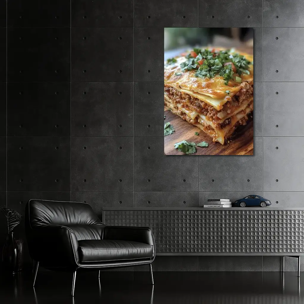 Layered Meat Lasagna on Wooden Board – Wall Art